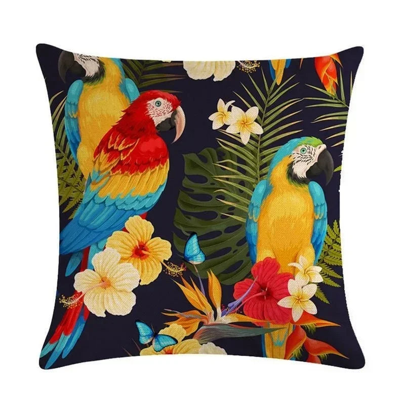 Axyaa Tropical Plant Design Linen Pillowcase Floral Print 45*45cm