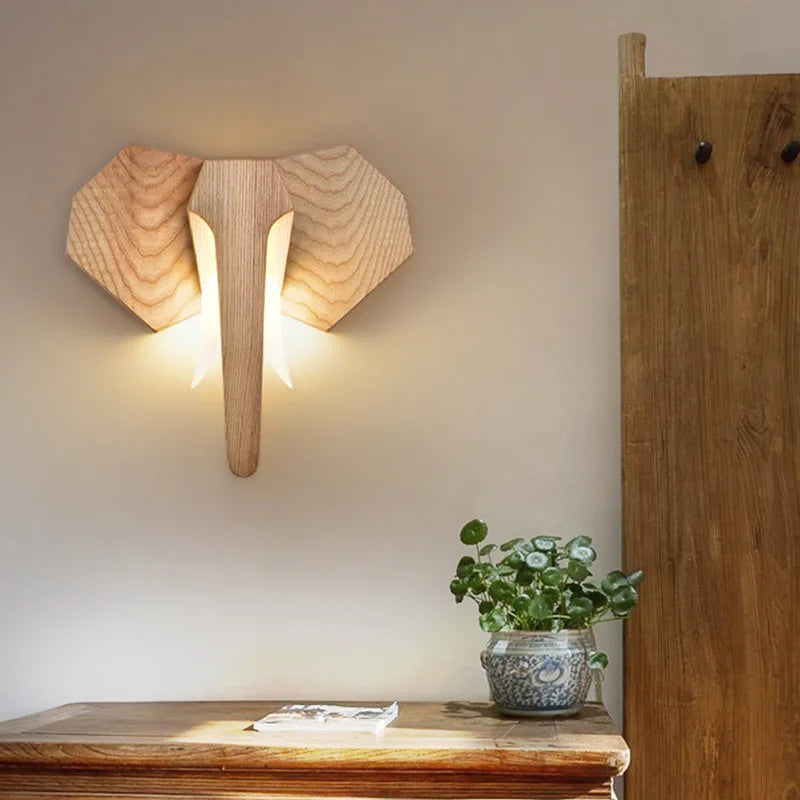 Axyaa Elephant Ash Wood Wall Light for Bedroom Living Room Atmosphere