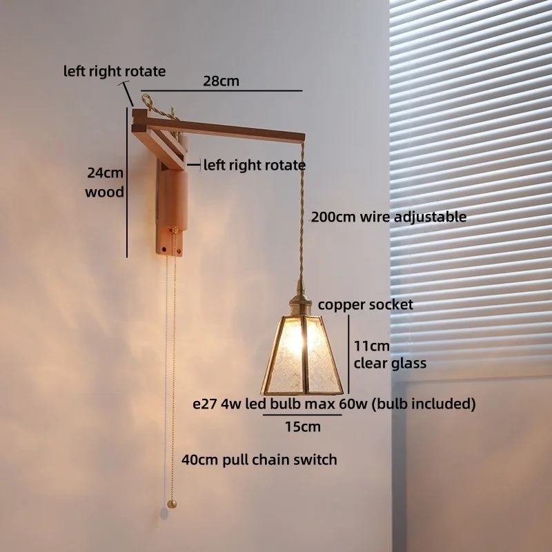 Axyaa Wabi Sabi LED Wall Light Mirror Glass Wood Modern Nordic Bedside Lamp