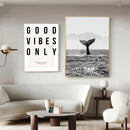Nordic Whale Poster Good Vibes Only Art Print Axyaa Modern Living Room Decor