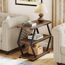 Axyaa Industrial End Table with 3 Shelves, Wood Top & Metal Frame