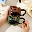 Axyaa Animal Stacked Cups Mug Set - Ceramic Coffee Latte Milk Cute Cat Design