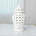 Axyaa Gold Ceramic Temple Jar with Lid, Home Decorative Vase, Hollow Storage Jar