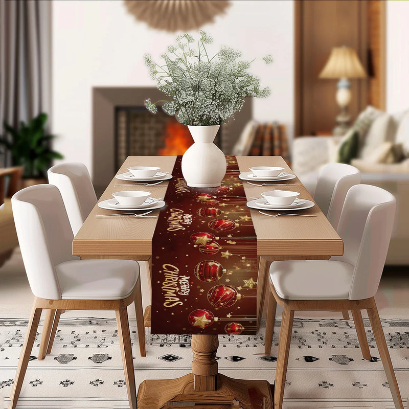Axyaa Christmas Table Runner Decor - Balls and Stars Design