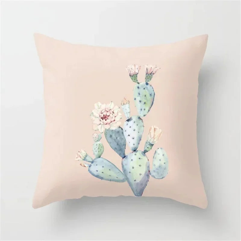 Axyaa Cactus Flower Succulent Plant Pillow Cover - Home Decorative Cushion Cover