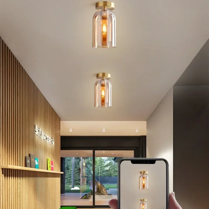 Axyaa Nordic Retro Glass Ceiling Lamp LED Pendant Chandelier for Luxe Home Decor