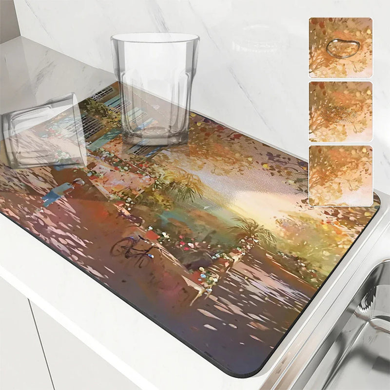 Axyaa Watercolor Buildings Drying Mat
