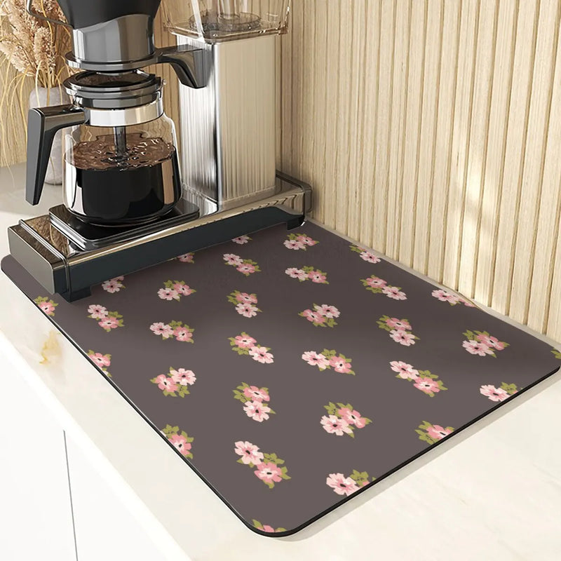 Axyaa Flowers Pattern Kitchen Absorbent Drying Mat: Stylish Table Decor & Accessory