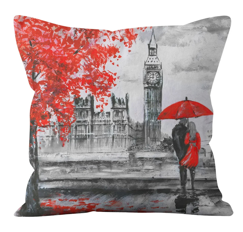 Axyaa Romantic Paris Couple Cushion Cover: Home & Office Decor - Valentine Theme