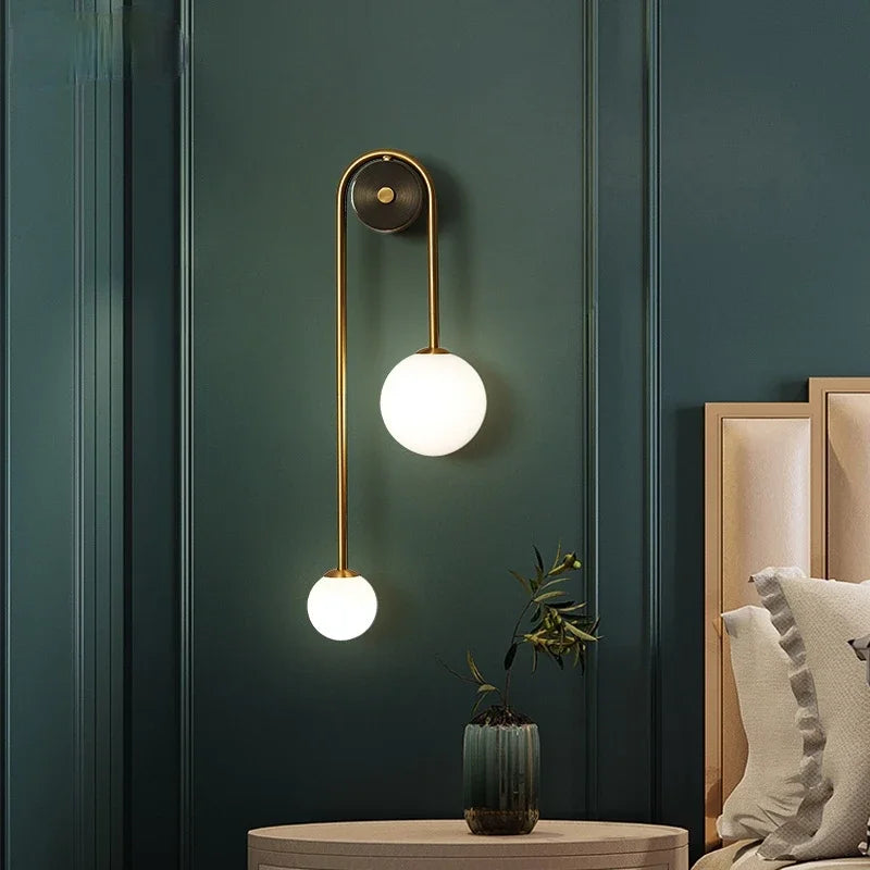 Axyaa Gold Iron Glass Ball LED Wall Lamp - Modern Bedroom Lighting