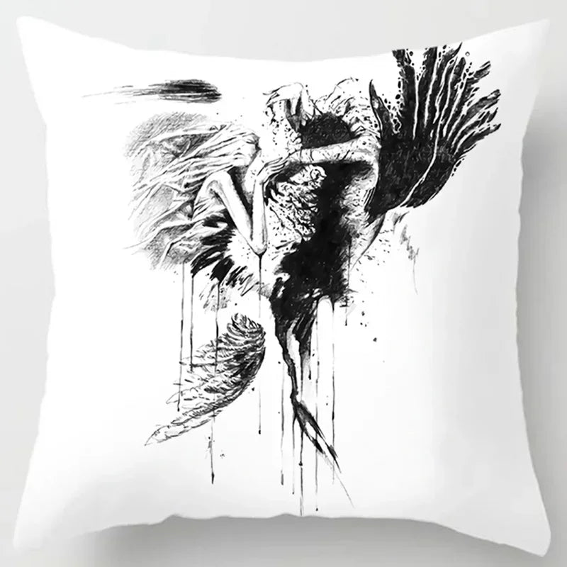 Axyaa Boho Style Ink Painting Pillow Sleeve for Home Decoration
