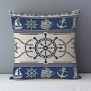Navy Blue Mediterranean Print Linen Cushion Cover by Axyaa - 45x45cm