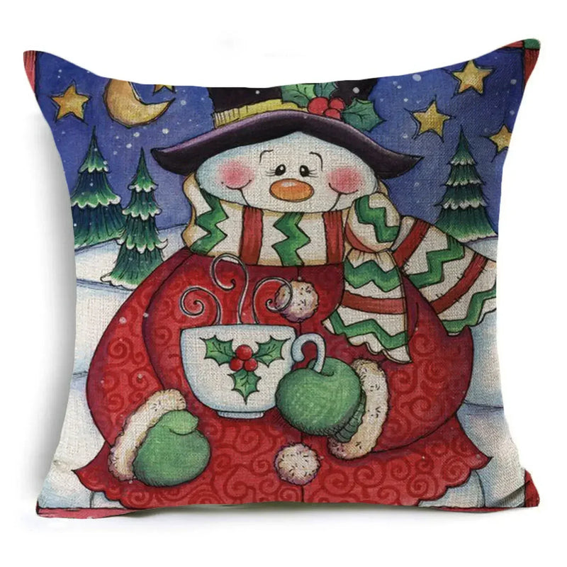 Axyaa Christmas Santa Snowman Pillowcase - Linen Cushion Cover 18*18 inch