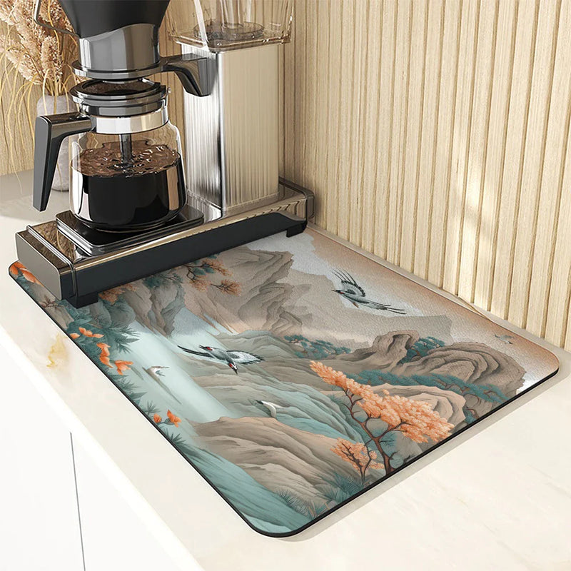 Axyaa Flower Plants Absorbent Drying Mat - Anti-Slip Table Cup Placemat
