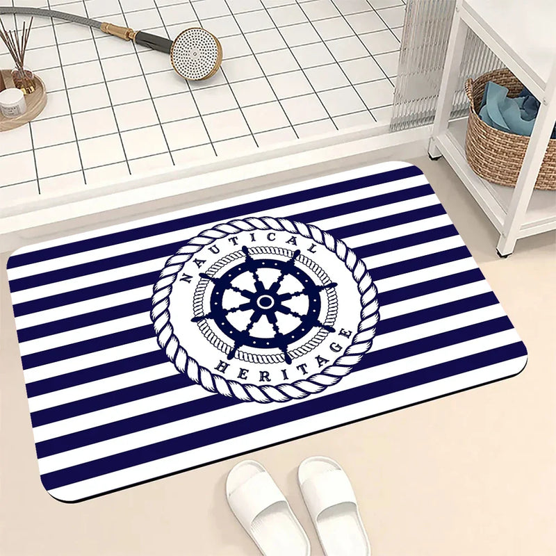 Axyaa Blue Emblem Pattern Diatom Mud Floor Mat: Super Non-Slip & Absorbent