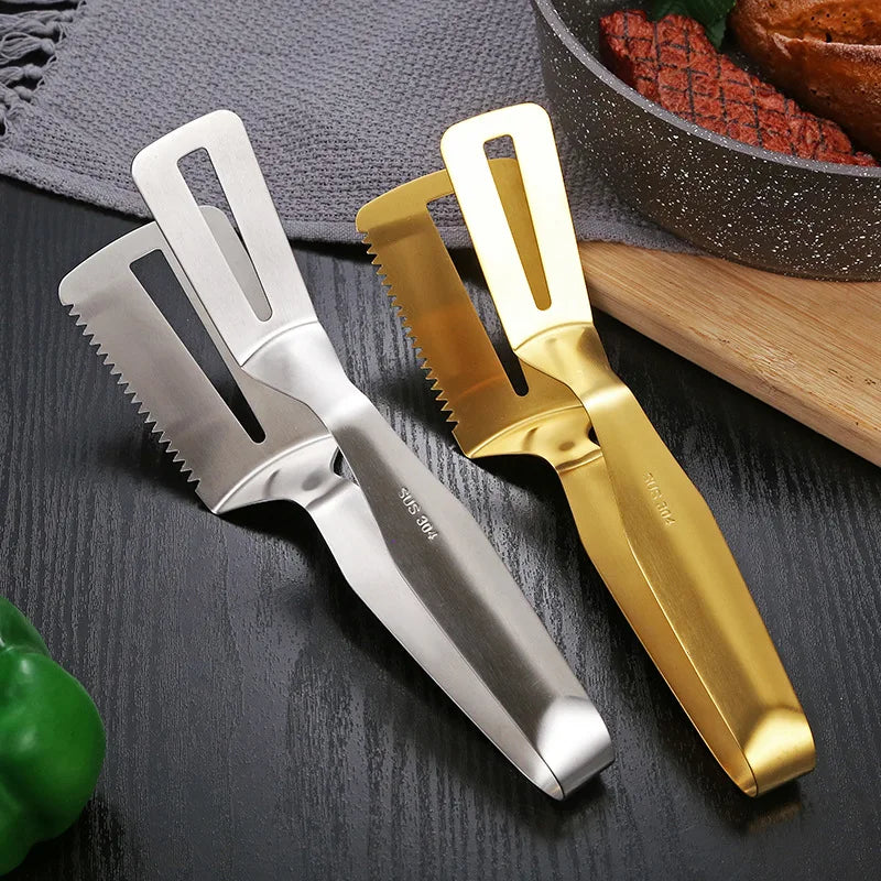 Axyaa Stainless Steel Steak Frying Spatula & Tongs Set for Home Kitchen