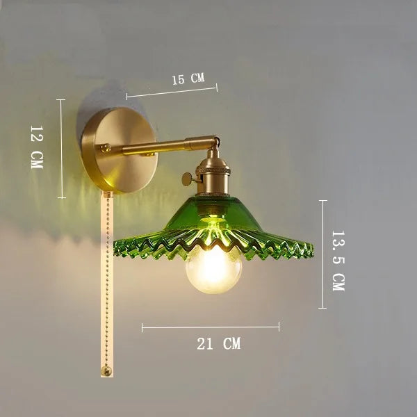 Axyaa Clear Glass LED Wall Lights Copper Pull Chain Switch Modern Wandlamp
