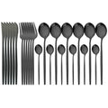Axyaa 24-Piece Stainless Steel Cutlery Set - Black Western Dinnerware Silverware Set