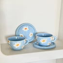 Axyaa Purple Flower Ceramic Tea Cups & Saucers, Handmade Irregular Design
