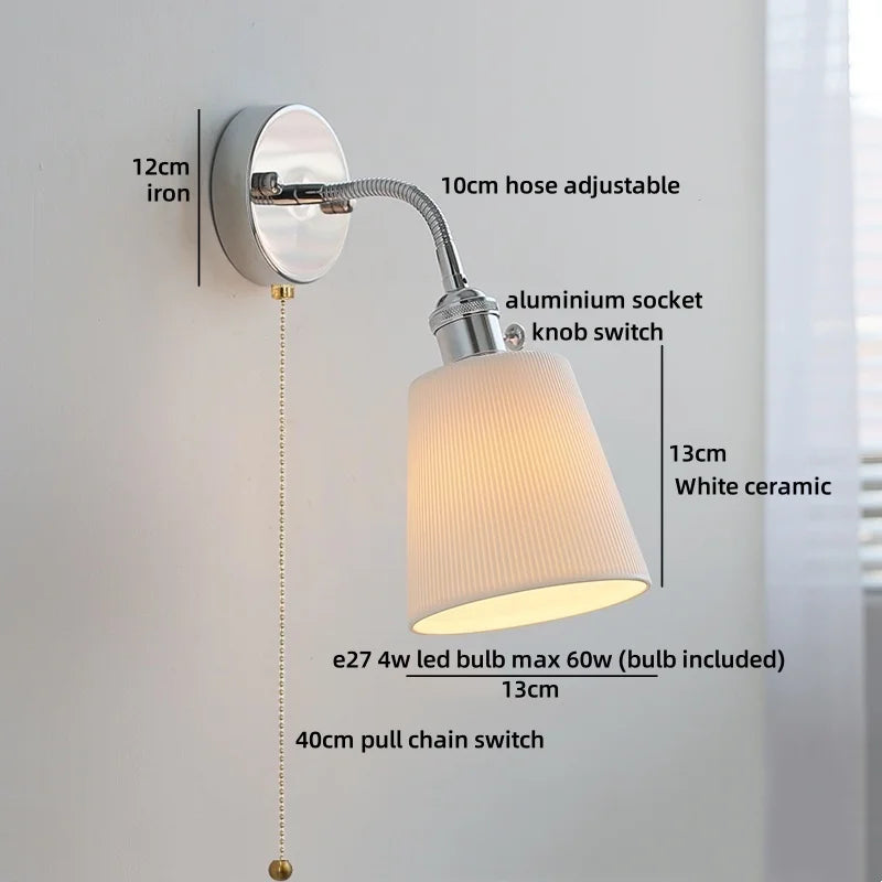 Axyaa White Ceramic LED Wall Light with Pull Chain Switch