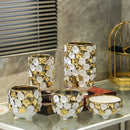 Axyaa Geometric Gold Leaf Ceramic Vase with Hand-Applique, Home Decor Accessory