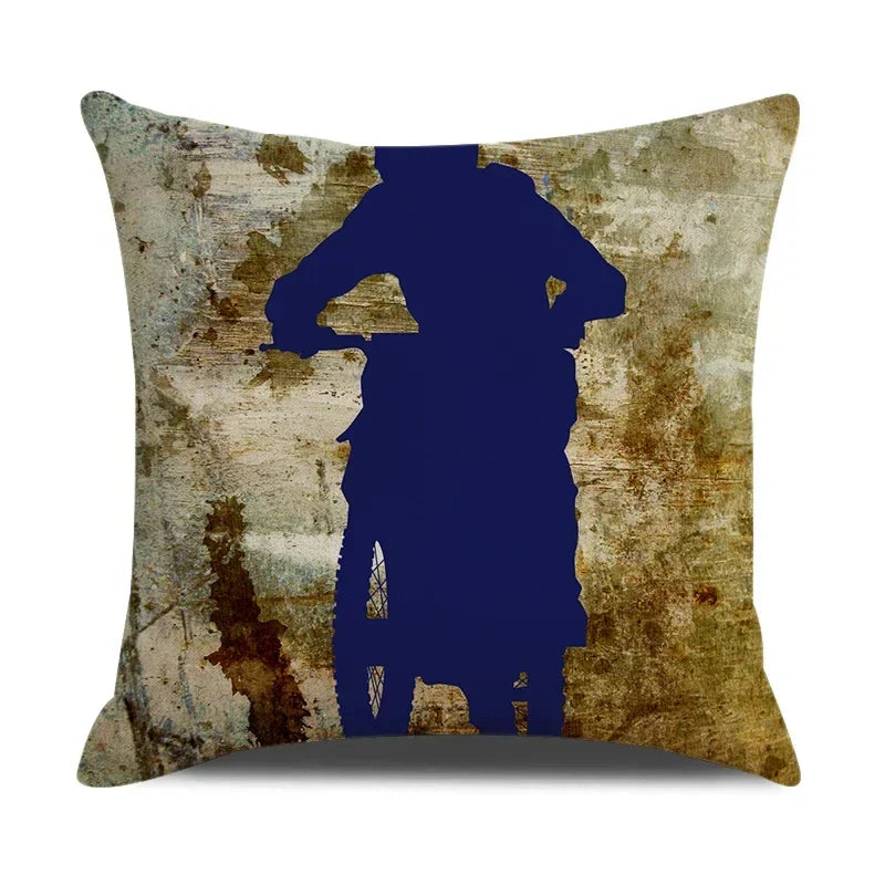 Retro Motorcycle Girls Linen Pillow Cover by Axyaa