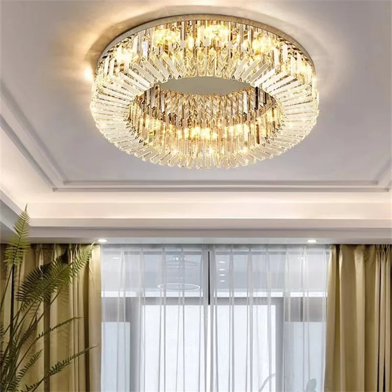 Modern Crystal LED Chandelier - Axyaa Chrome/Gold Ceiling Lamp for Stylish Living Room Decor