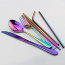 Axyaa Stainless Steel Dinnerware Set with Reusable Straw, Cutlery, Knife, Spoon, Fork, Chopsticks