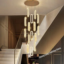 Axyaa Modern Crystal LED Chandelier for Staircase and Living Room Luxury Gold Indoor Lighting