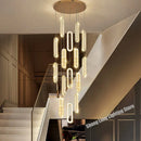 Axyaa Luxury Crystal LED Chandelier for Living Room Staircase, Gold Hanging Lamps