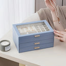 Axyaa Faux Leather Jewelry Storage Box: Large Capacity Double-Layer Drawer Organizer