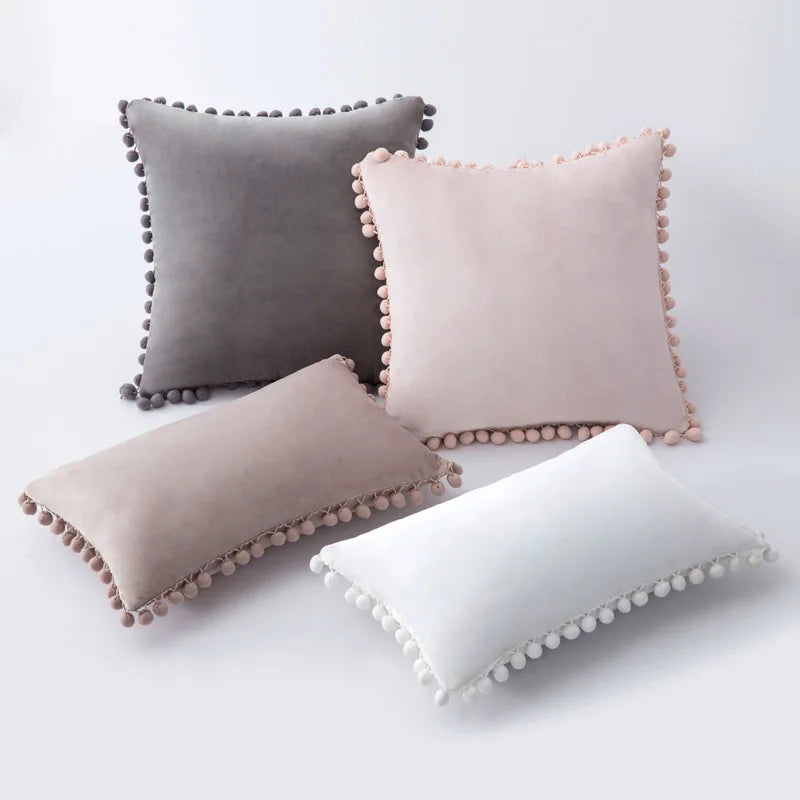 Axyaa Velvet Cushion Cover with Tassels Fringe - Soft Decorative Boho Pillows
