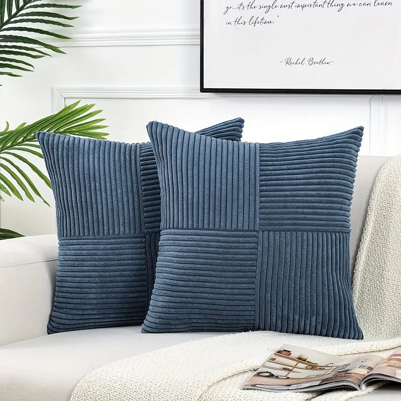 Axyaa Blue Striped Patchwork Cushion Cover for Modern Living Room Decor