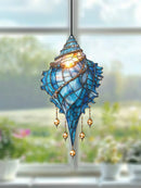 Axyaa Blue Acrylic Conch Shell Suncatcher Coastal Beach House Window Decor