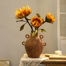 Axyaa Retro Pottery Vase with Geometric Handle for Home Decor