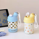Axyaa Kawaii Cat Bow Thermos Bottle with Straw - 420ml Insulated Thermal Mug