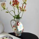 Axyaa Ceramic Vase: Irregular Surface Flower Pot for Desk Decoration and Floral Arrangement