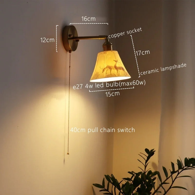 Axyaa Nordic LED Wall Sconce Ceramic Pull Chain Switch Light Fixture