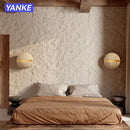 Axyaa Yellow Travertine Stone Wall Lamp - Japanese Bedroom Lighting