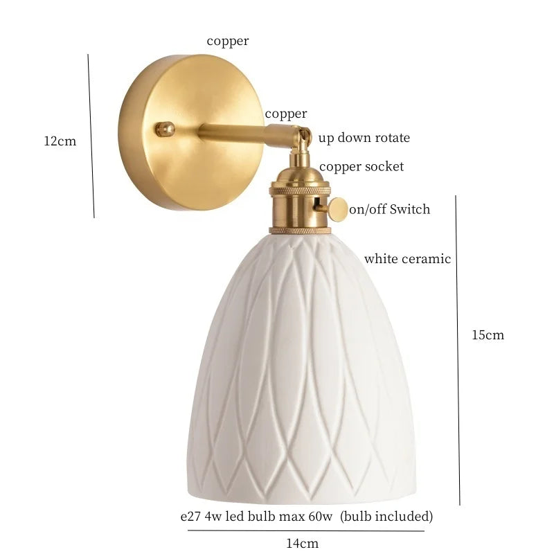 Axyaa Ceramic LED Wall Sconce with Pull Chain for Home Decor