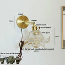 Axyaa Flower Glass LED Wall Lamp Pull Chain Switch, Rotatable Copper Wall Light