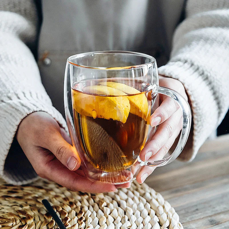 Axya Double Wall Glass Cup – Handmade, Heat Resistant, Multi-use Drinkware