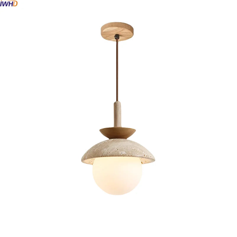 Axyaa White Glass Ball LED Pendant Lights with Wooden Base