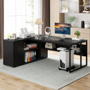Axyaa Executive L-Shaped Desk with Cabinet Storage and Shelves