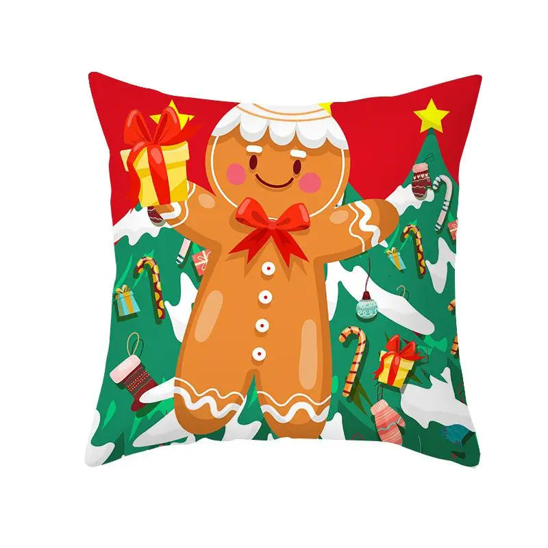 Axyaa Christmas Elk Santa Claus Cushion Cover Home Decor Square