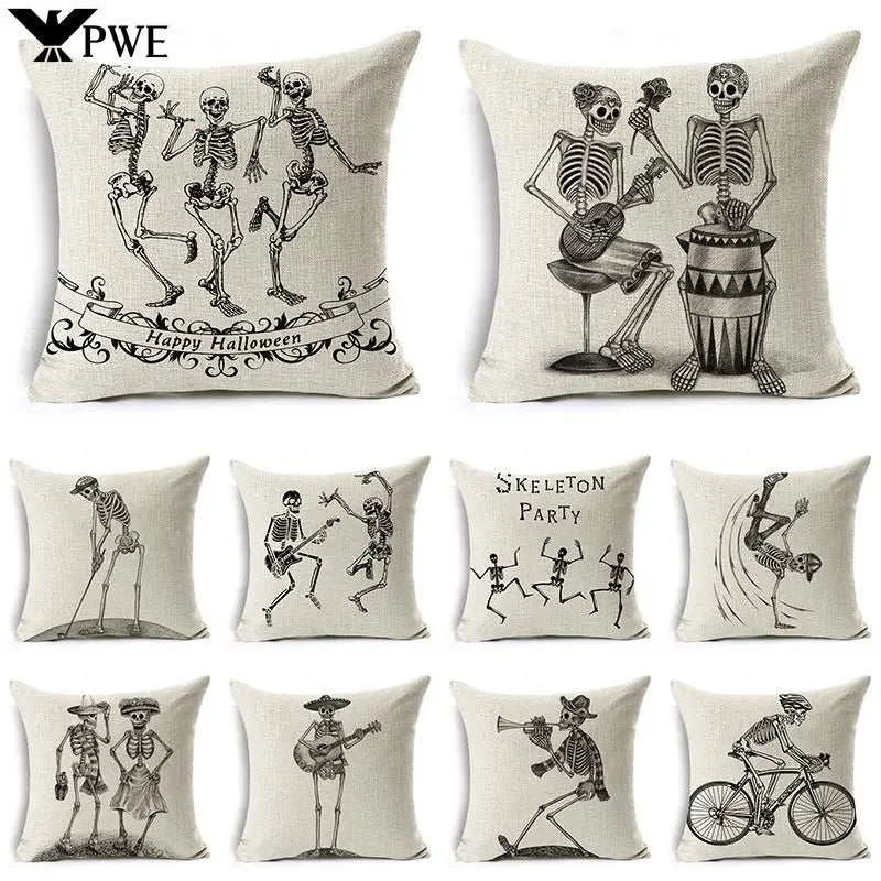 Axyaa Bone Cartoon Cushion Cover - Halloween Themed Decorative Pillow Case