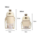 Axyaa Fashion Plastic Water Bottle with Leather Sleeve & Straw, Portable Sippy Cup