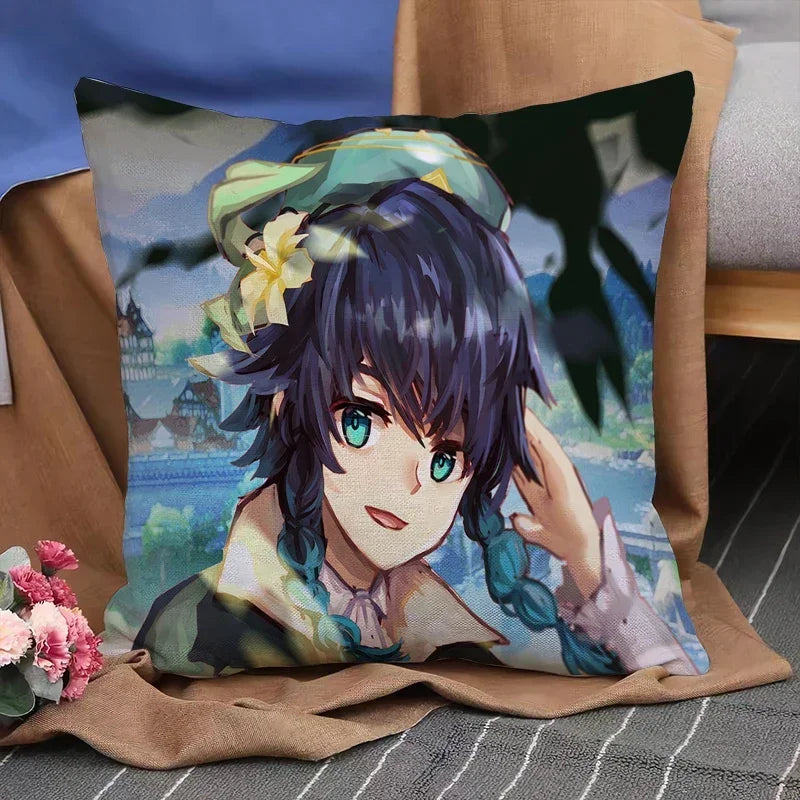 Genshin Impact Anime Pillowcase Cushion Cover 45x45 for Sofa - Axyaa