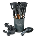 Axyaa 34-Piece Silicone Utensils Set with Wooden Handles