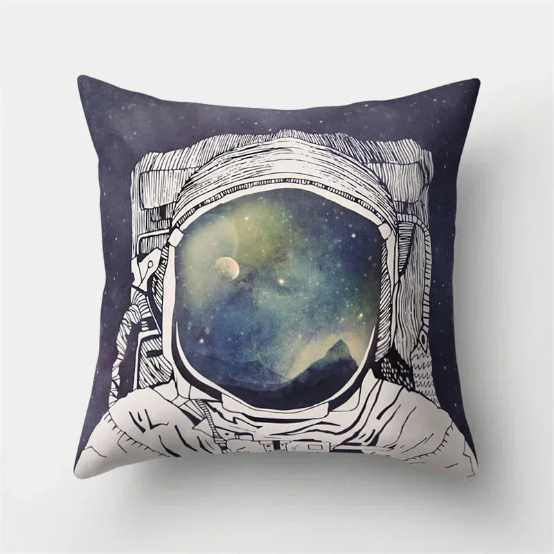 Axyaa Cartoon Star Astronaut Pillow Cover 45x45cm - Cute Moon Rocket Design.